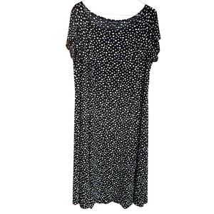 Jessica Howard Dress 18W Trapeze Black White‎ Polka Dot Stretch Classic Capsule